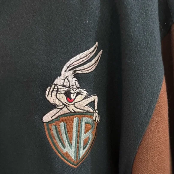 Vintage Warner Brothers Men's Green and Brown Varsity Jacket Size XL - Picture 4 of 5